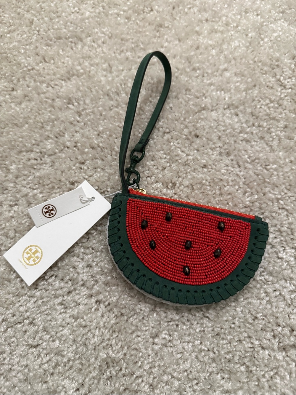 Tory Burch Beaded Watermelon Coin Purse/Key chain with Strap NWT